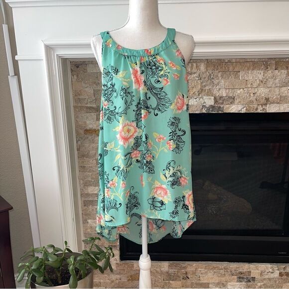 Torrid Floral Georgette High Neck Tank Blouse Green Floral 1X - Picture 2 of 3